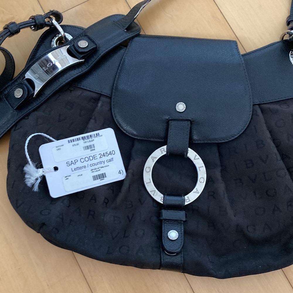 Bvlgari Authantic Black Crossbody Sling Bag with Silver Ring Accent